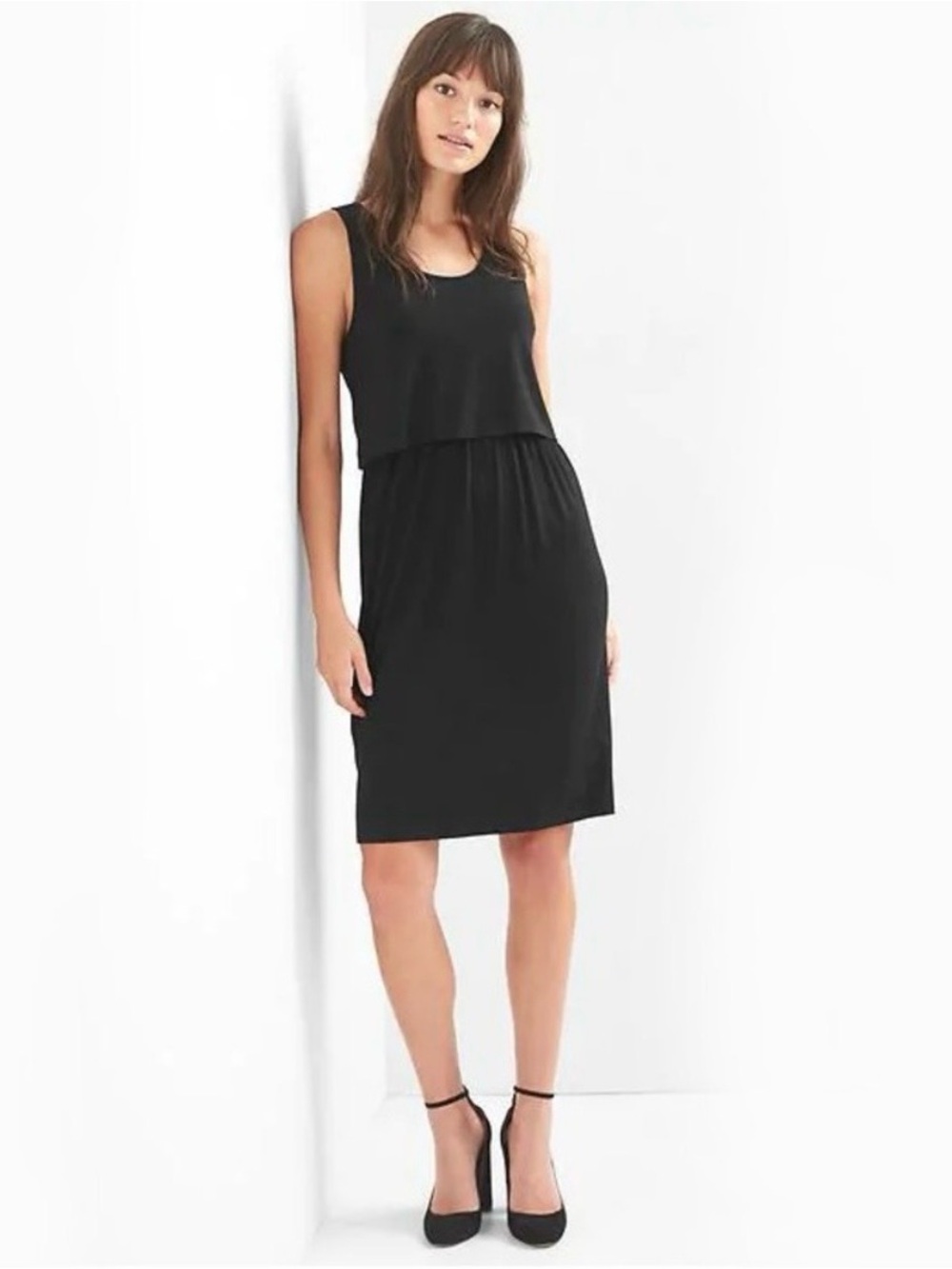 GAP Maternity Overlay Nursing Dress stretch jersey black Size XS NWT!